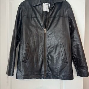 Garage Black Leather Zip-Up Coat